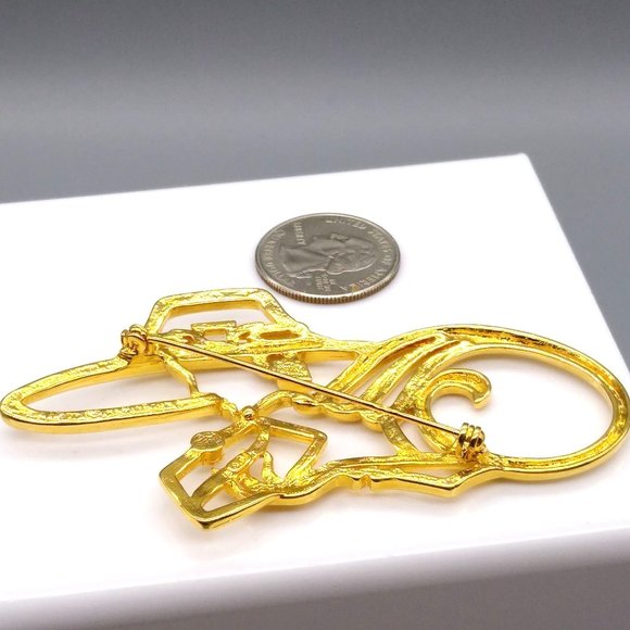 Vintage Lady Remington Outline Brooch, Large Gold Tone Silhouette Stylish Woman - Picture 3 of 3